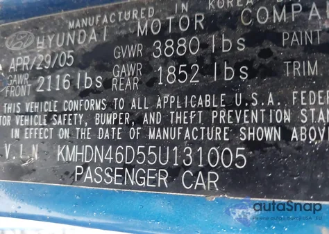 2005 Hyundai Elantra Gls/Gt z USA, uszkodzony, nr VIN KMHDN46D55U131005